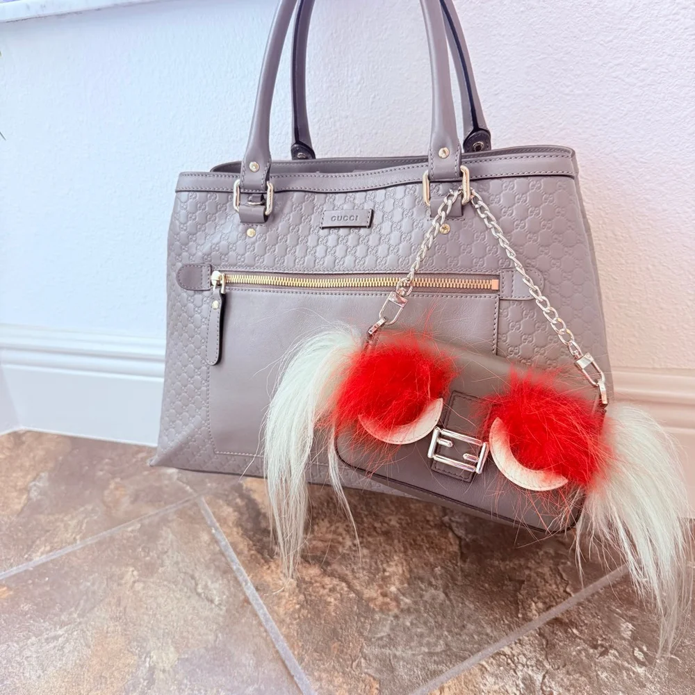 $1750 Fendi 'Micro Monster' Genuine Fox & Lamb Fur Baguette Leather Mini Bag - Picture 15 of 15